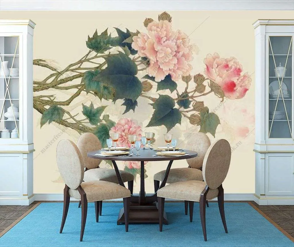Фотообои в интерьере китайские пионы  15-960 фото
