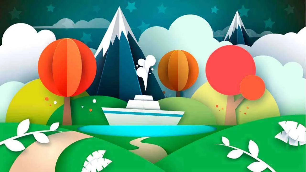 Фотообои в интерьере корабль плывет мимо луга  12-376 фото