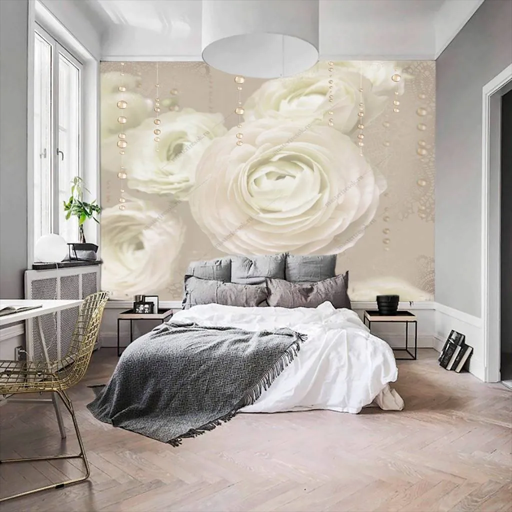 Фотообои в интерьере бежевые розы  10-747 фото