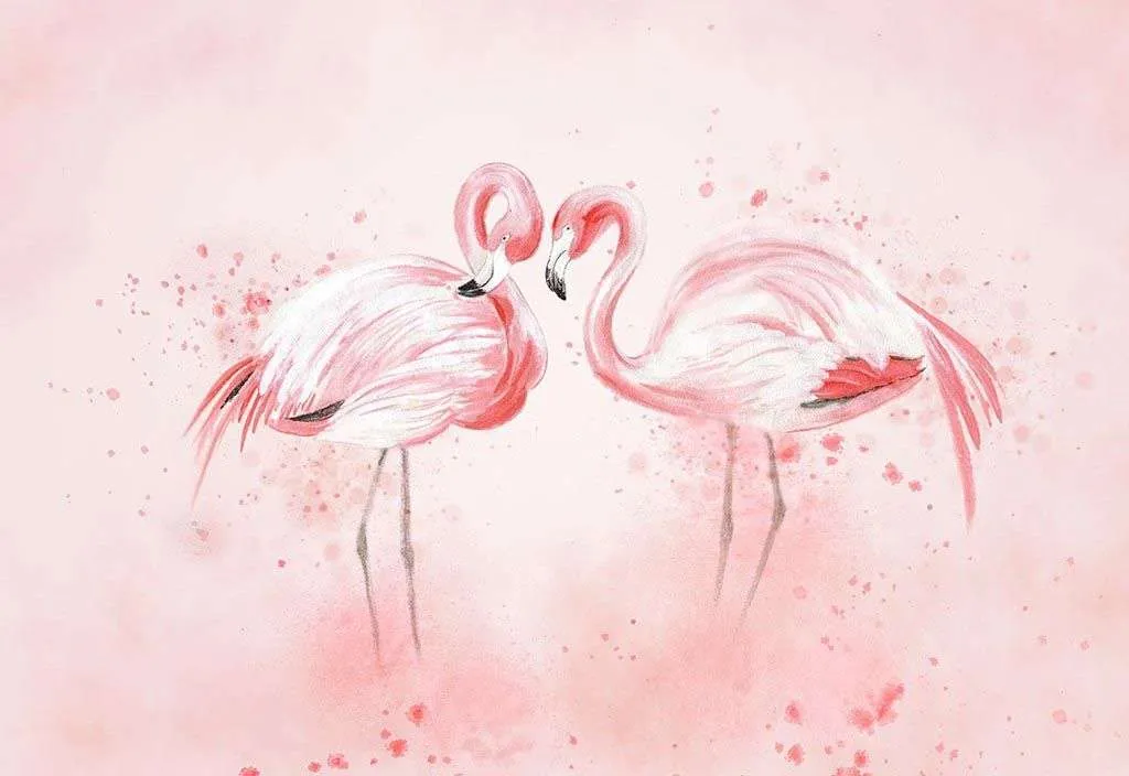 Фотообои в интерьере акварельный фламинго  14-324 фото
