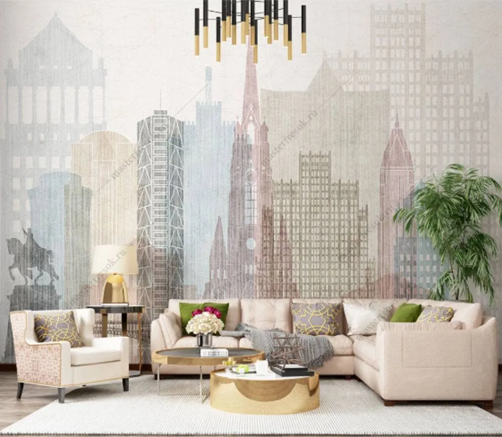 Фотообои в интерьере иллюстрация города  15-864 фото
