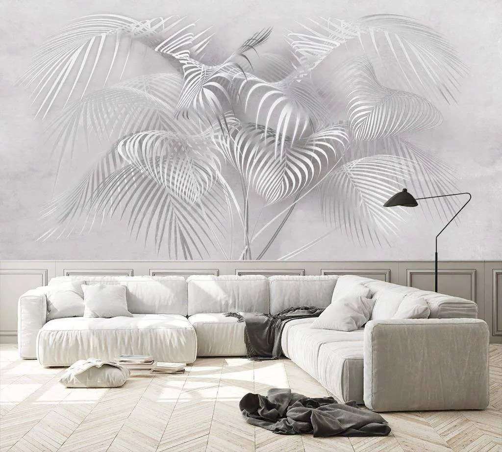 Фотообои в интерьере 3д листья папоротника  13-249 фото