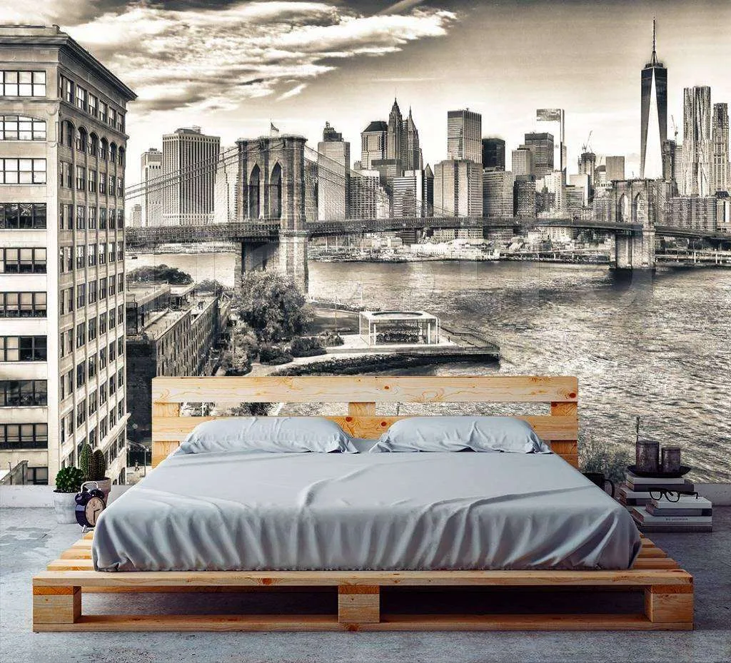 Фотообои в интерьере черно белый бруклинской мост живописный  9-825 фото