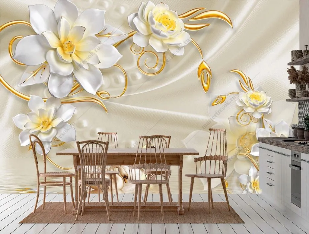 Фотообои в интерьере жемчужные лебеди  9-1737 фото