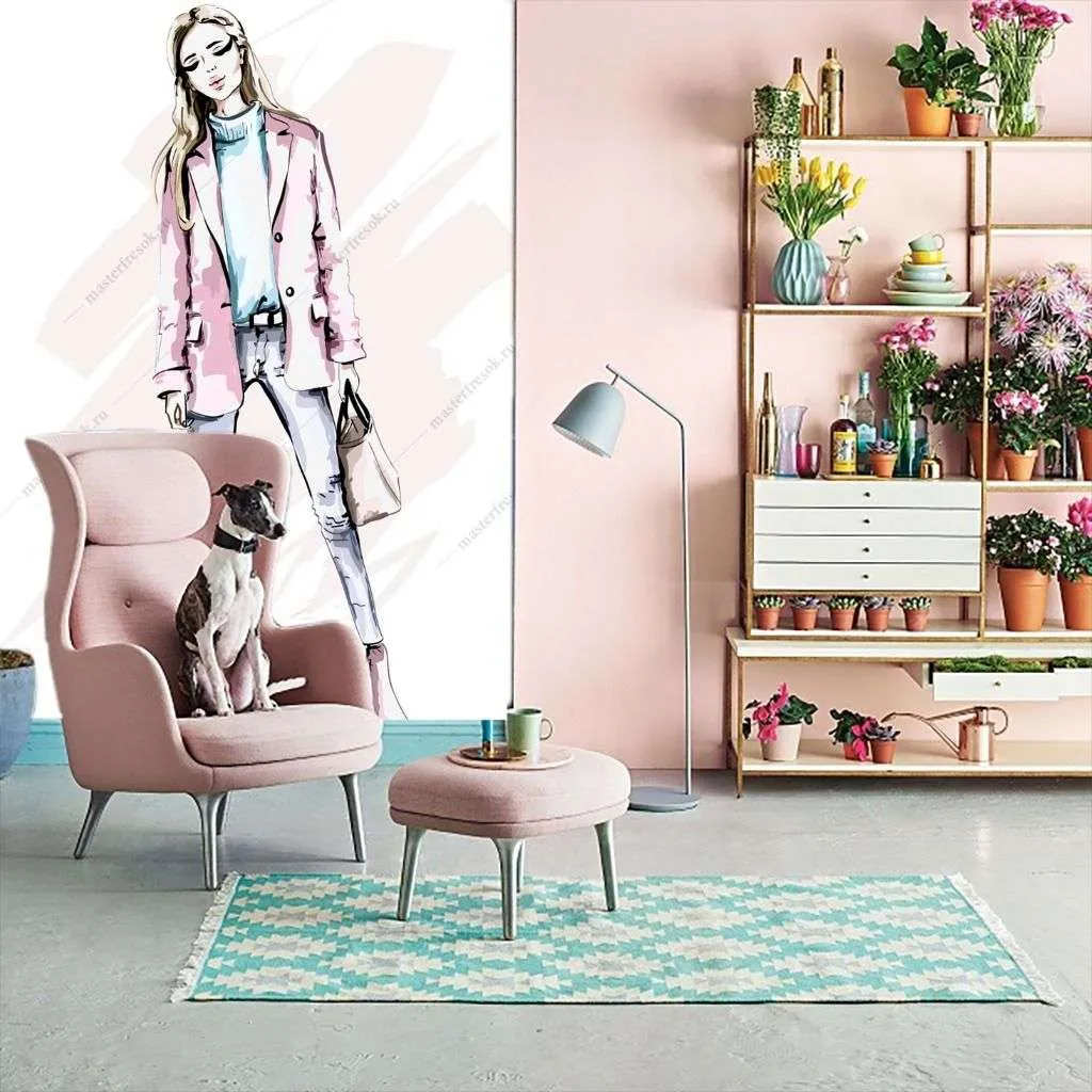 Фотообои в интерьере девушка с сумочкой  12-1379 фото