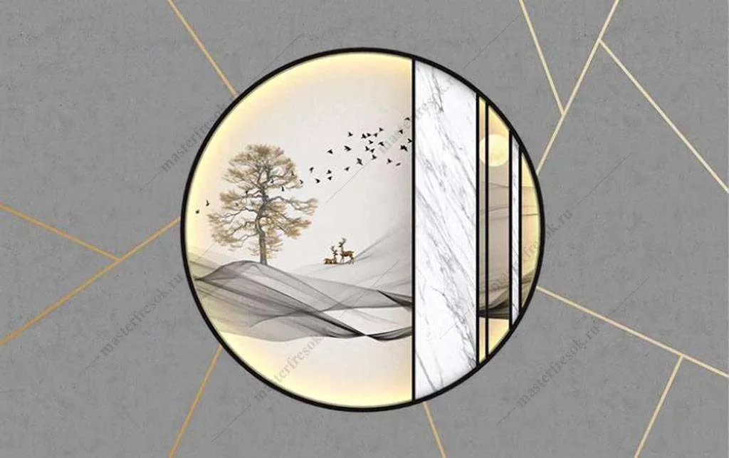 Фотообои в интерьере пейзаж в геометрия  16-076 фото