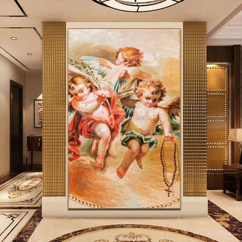 Фотообои в интерьере винтажные открытки с ангелочками  9-300 фото