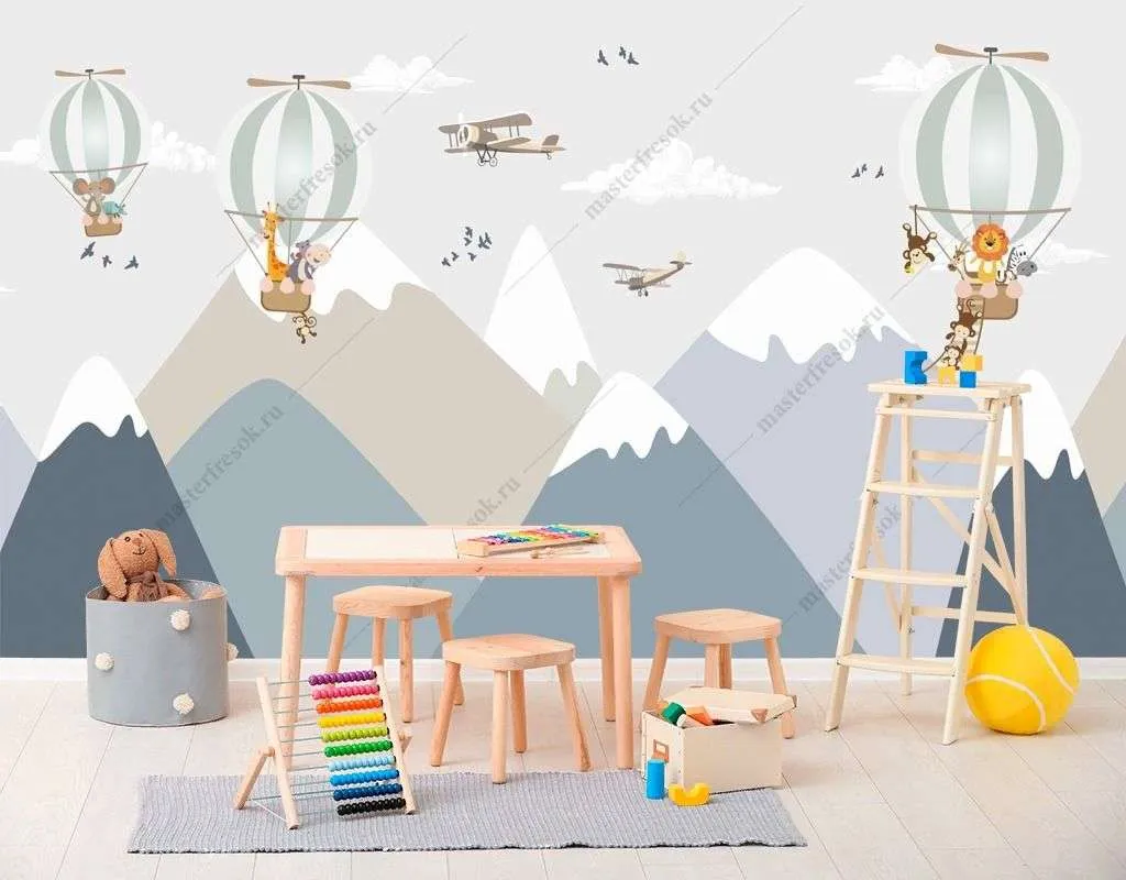 Фотообои в интерьере воздушные шары над горами  14-654 фото