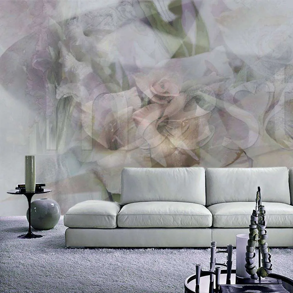 Фотообои в интерьере цветочная абстракция в серых цветах  7-595 фото