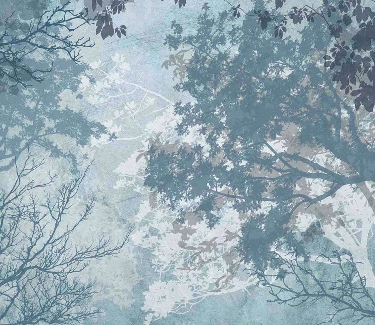 Фотообои в интерьере деревья на синем фоне  7-619 фото