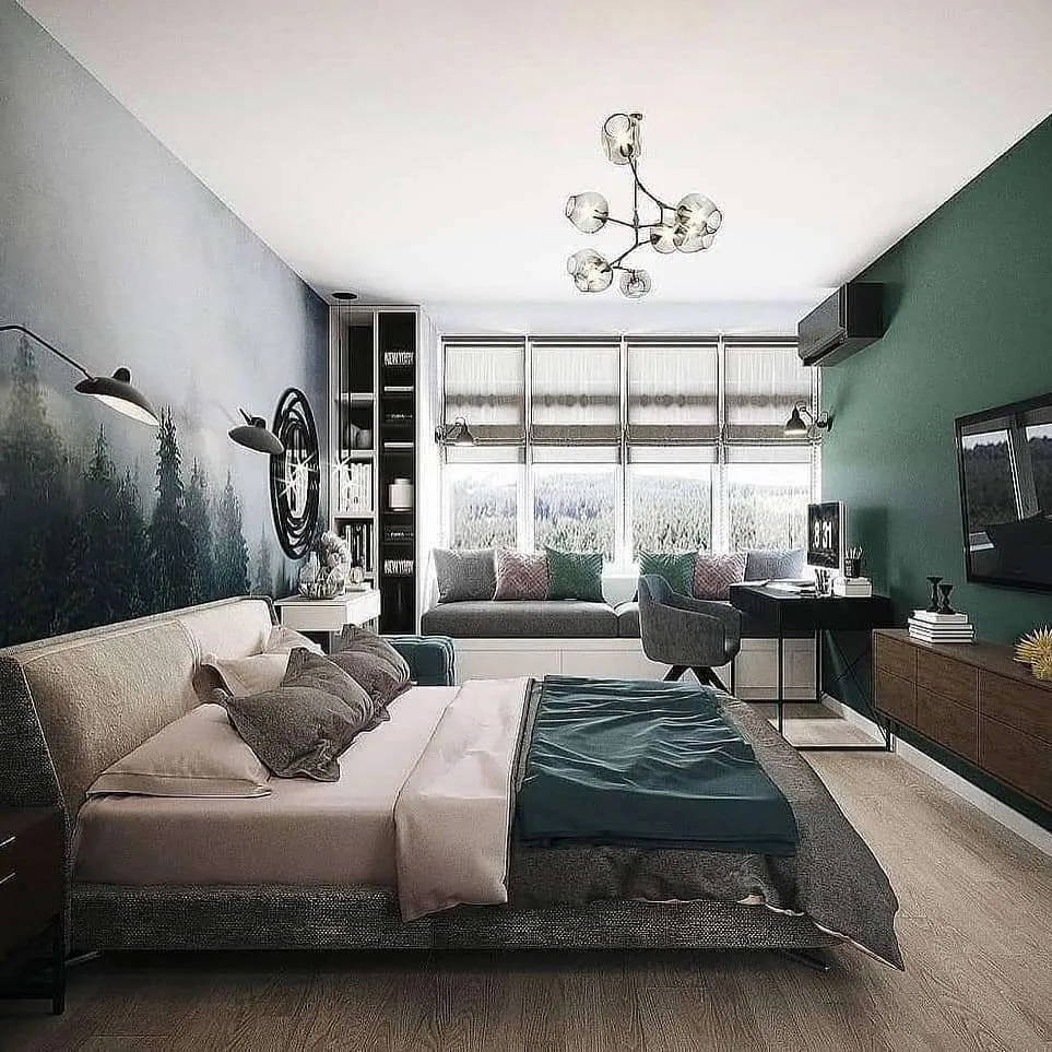 Фотообои в интерьере сосновый лес в тумане  9-1136 фото