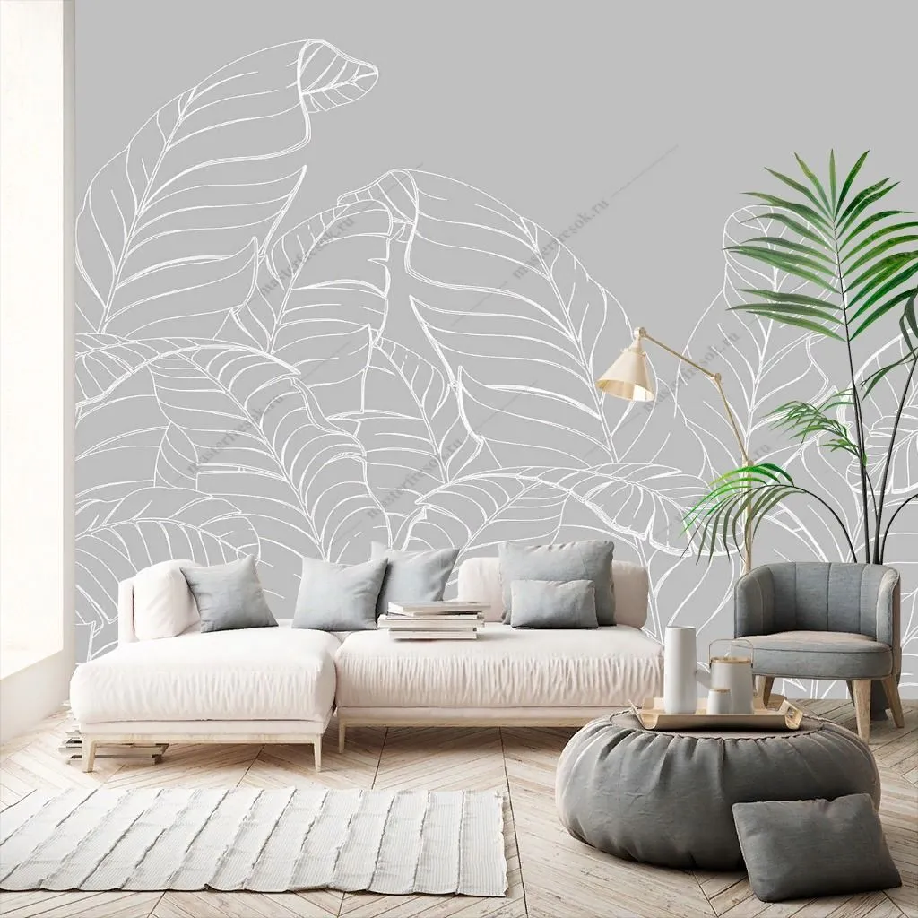 Фотообои Листья пальмы в серых тонах  14-478